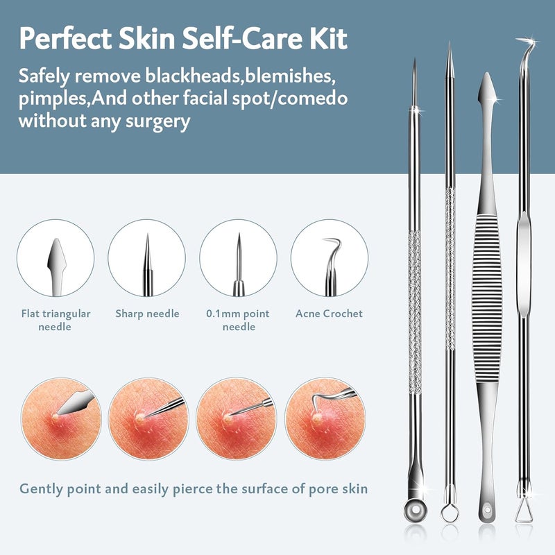 MENOLY Pimple Popper Tool Kit 10 Pcs Blackhead Remover Tool Zit Popper for Blemish, Pimple Comedone Extractor Acne Tool for Blackheads, Acnes, Whiteheads Nose Face with Leather Bag - Image 5